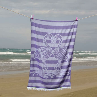 Ręcznik plażowy lekki LAGOS flaming fioletowy FOUTA szybkoschnący