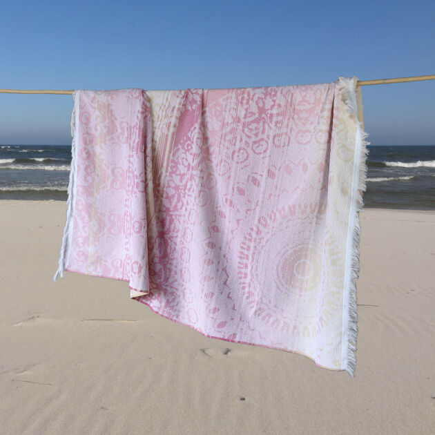 Ręcznik plażowy  NINVAH 170x170 fouta różowy podwójny