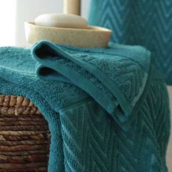 Komplet 3 ręczników bawełnianych TRIO ZYGZAKI w kolorze morskim