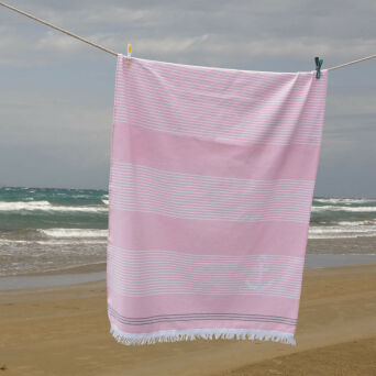 Ręcznik plażowy SOGUIN  fouta różowy lekki na wyjazd